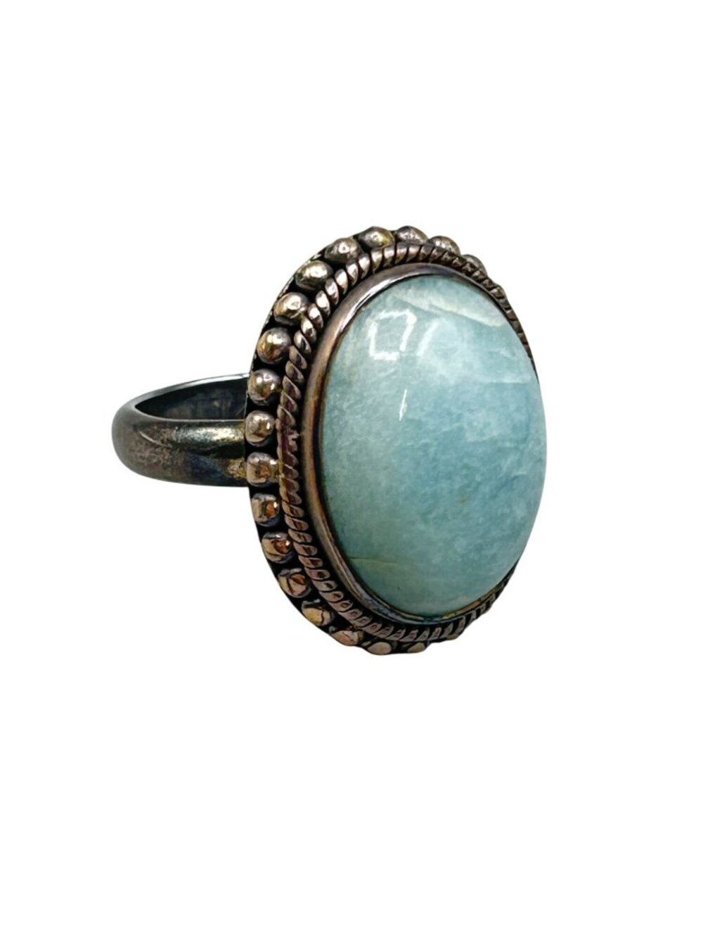 Vintage Larimar Ring Size 8 Sky Blue Semi Precious Stone Rope Settings Sterling